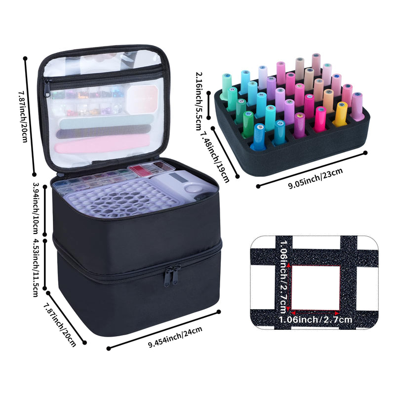 Nail Polish Organizer Case Holds 30 Bottles (15ml - 0.5 fl.oz) | with Sponge Plug In Transparent Flip Cover Nail Kit Storage Bag for Manicure Tools for Womens Black 30 Double Layer