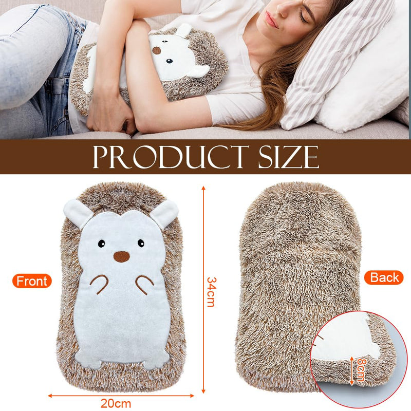 [Australia] - Hot water bottle with cover 2 liters, hot water bottles animal large, hot water bottle for children hedgehog, hot water bottle with cuddly fluffy faux fur cover, hand warmer silicone soft for keeping hands, feet, body warm 