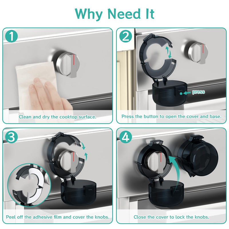 [Australia] - Stove Knob Covers for Child Safety,AOSITE 5 Pack Upgraded Gas Knob Covers for Kids Stove Guard with Strong Adhesive, Durable Design Childproof Oven Knob Locks for Babies and Pets,No Screws or Drill Black 