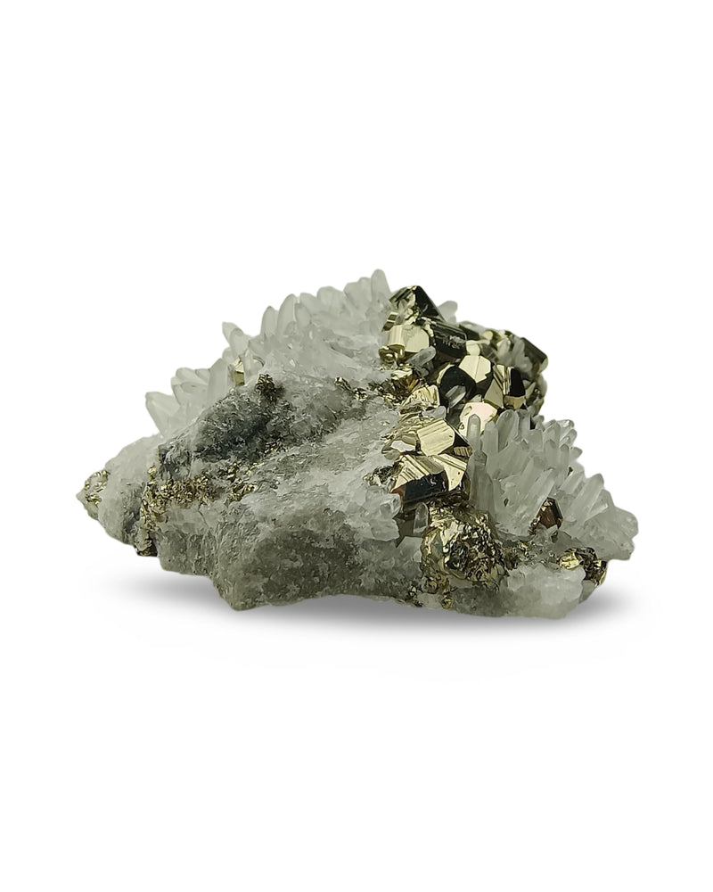 Natural Pyrite Crystals with Clear Quartz Crystal from Peru - Authentic Specimen Formed by Clusters & Druses of White Quartz and Pyrite Stone | for Collection, Decoration or Gifting (8 to 9 Ounce) 8 to 9 Ounce