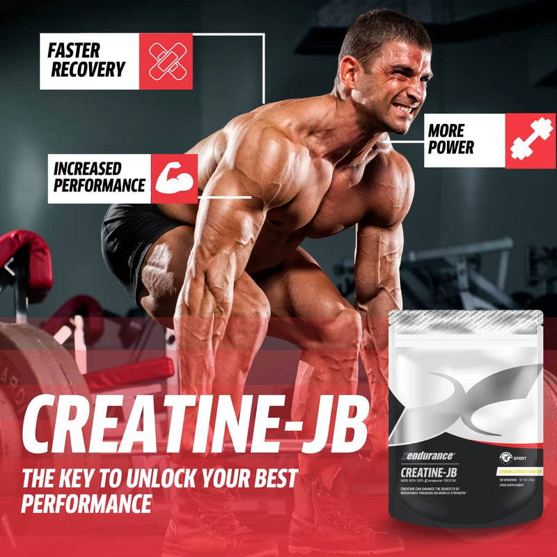 Xendurance Creatine Monohydrate Powder - Gym Supplements for Men & Women - German Creapure Micronized Vegan Energy Drink - Muscle Growth & Building - 240g Lemon Citrus Flavoured - Blended in the UK