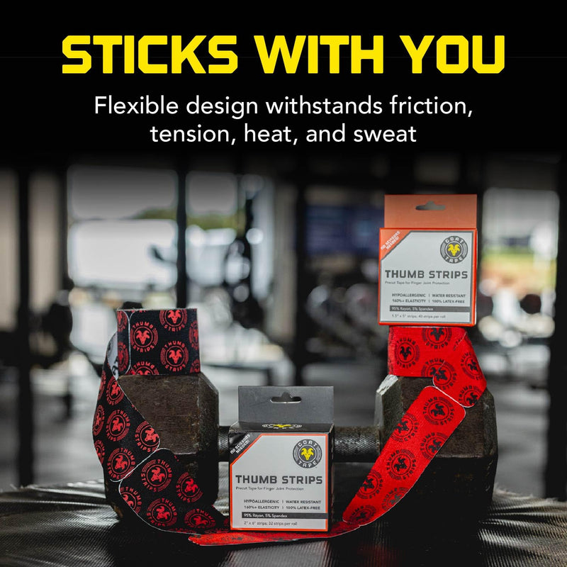 Goat Tape Yellow Super Stretchy Premium Thumb Tape(4-Pack) and Pre Cut Red Athletic Tape for Fingers - Extra Sticky Elastic Athletic Thumb Tape for Weightlifting