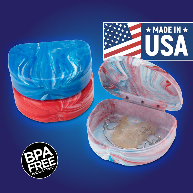 Practicon Marble Retainer Cases, Orthodontic Aligner Case, Mouth Guard Holder (3 Pack) (Patriot) Patriot