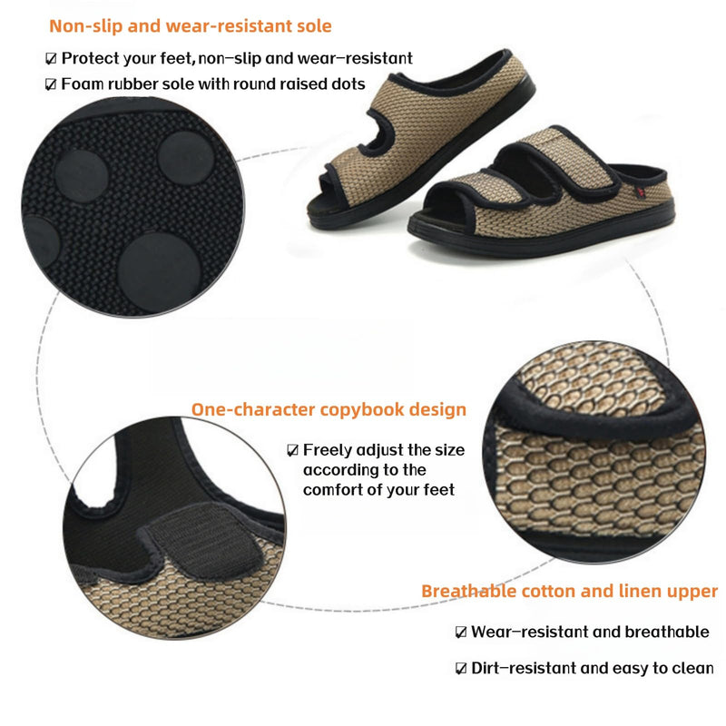 [Australia] - Extra Wide Diabetic Foot Shoes,Unisex for Swollen Feet,Adjustable Slippers,Men's Diabetic Sandals for Obesity,Hallux Valgus,Plantar Fasciitis,Arthritis,Black 9.5 Wide Black 