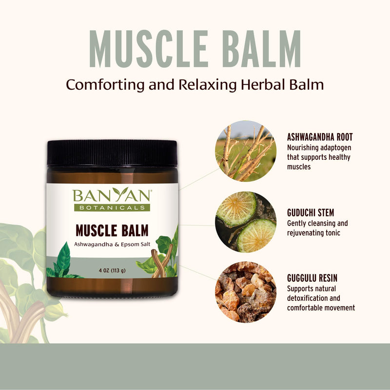[Australia] - Banyan Botanicals Muscle Balm – Organic Muscle Massage Balm with Ashwagandha Root & Epsom Salt – Supports Healthy Circulation & Soothes Tired Muscles – 4oz – Non GMO Sustainably Sourced Petroleum Free 
