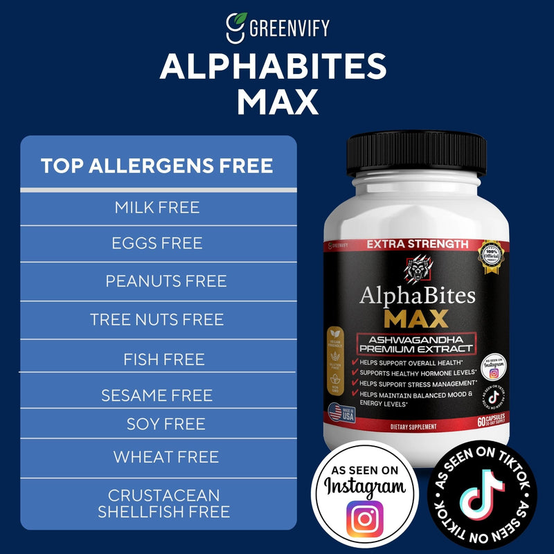 AlphaBites MAX Ashwagandha Extract, 60 Vegan Capsules, Gluten Free, Non-GMO (1) 1