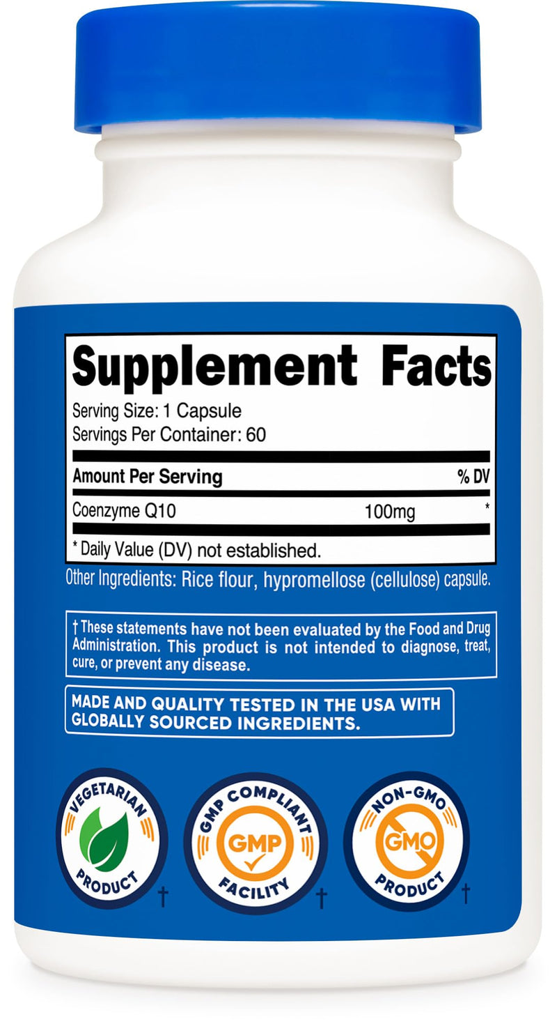 Nutricost CoQ10 100mg, 60 Vegetarian Capsules, 60 Servings - Coenzyme Q10