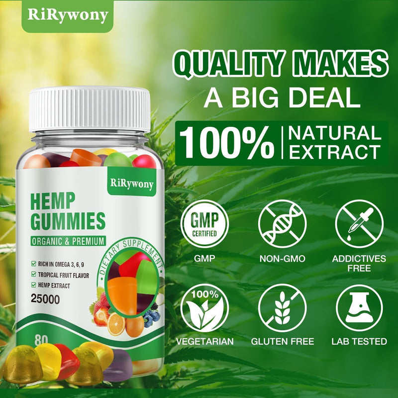 3 Packs Hemp Gummies for Sleep, Pain, Anxiety Relaxation and Peace, High Potency Edible Gummies Extra Strength Organic Hemp Oil Extract Vegan Bear Gummy - 240 Counts Candy 80 Count (Pack of 3)