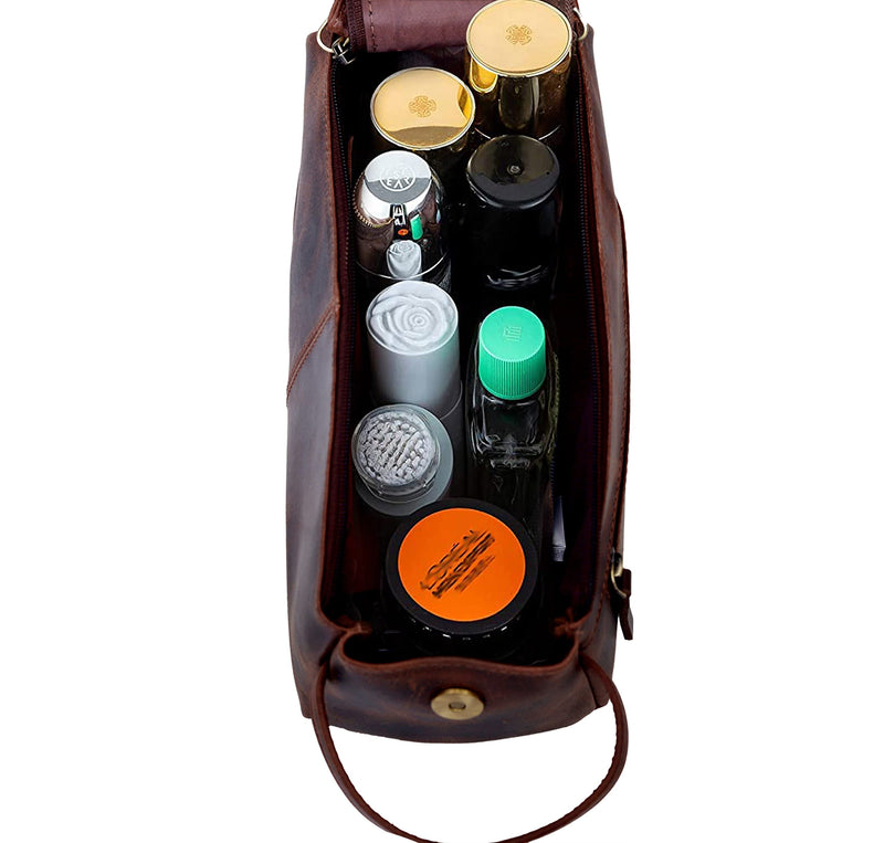 Leather Travel Dopp Kit Toiletry Bag Men Shaving Women and Mens Case Bags Organizer Bathroom Shaving kit Brown