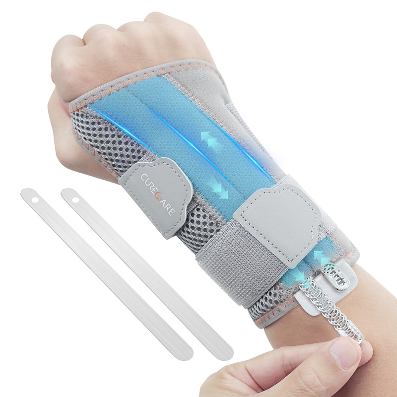 2 in 1 Carpal Tunnel Wrist Brace, 3 Adjustable Stability Wrist Support, Customized Wrist Splint with Replaceable Springs (Right - Grey, S/M) Small Right-Grey