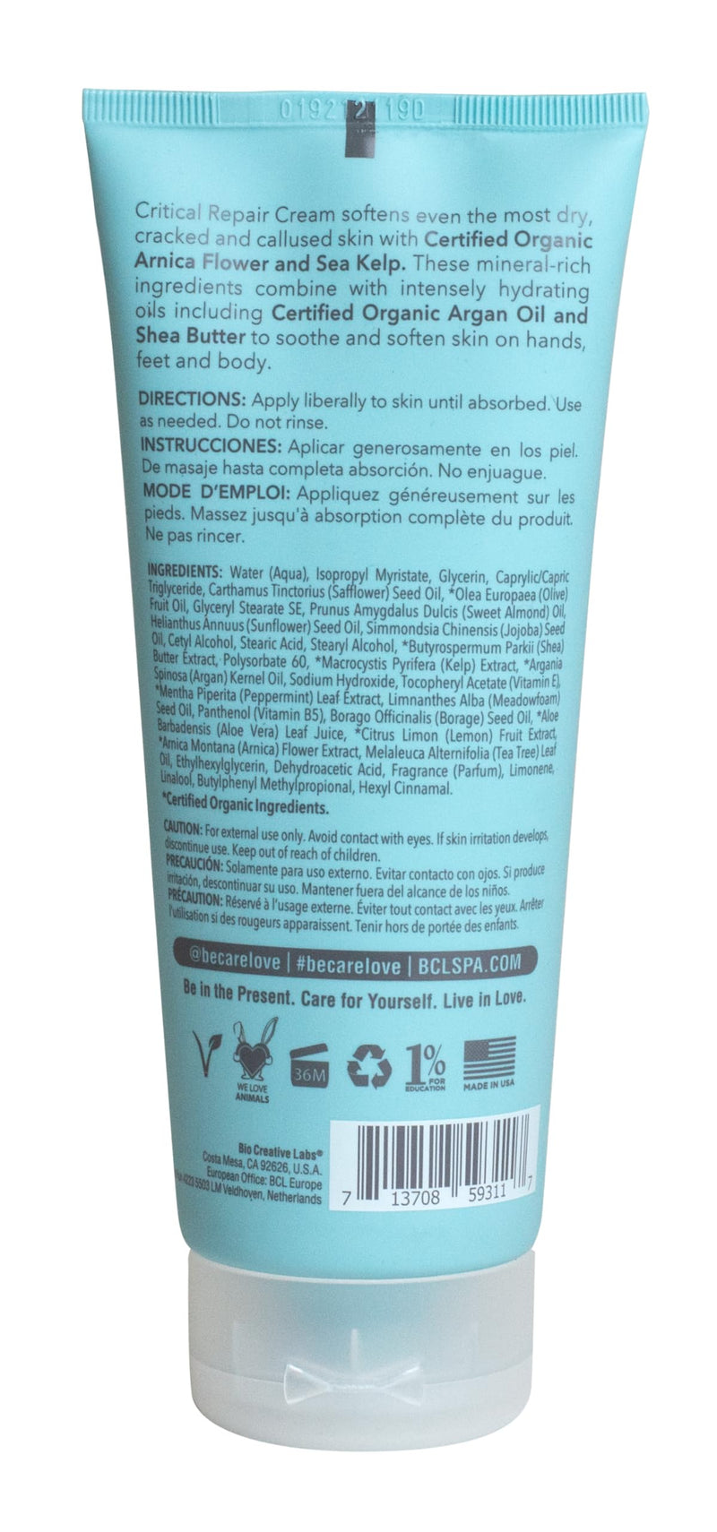 Be Care Love Critical Repair Working Hands Cream for Dry Cracked Hands, | Sea Kelp Hand Cream with Arnica, Shae Butter for hands, feet and body, skin care moisturizer, Made In USA, 7 fl oz 7 Fl Oz (Pack of 1)
