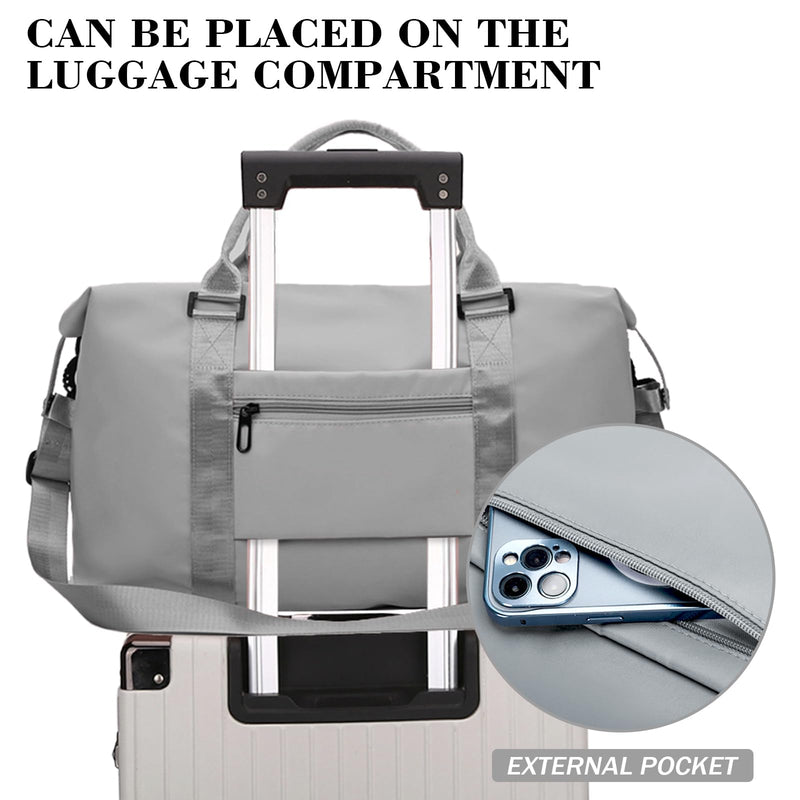 INVODA Travel Duffel Bag Sports Tote Gym Bag Shoulder Weekender Overnight Bag Carry on Travel Bag for Women (grey)