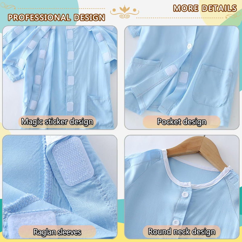 [Australia] - Children Tear Away Short Sleeve,Post Surgery Magic Stickers Shirts,Recovery Clothes,Kids Patient Clothing Blue 130 