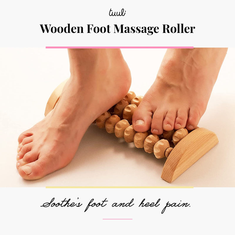 [Australia] - tuuli Wooden Foot Massager, Grooved Muscle Roller, Helps Ease Muscle Tension and Improve Blood Circulation, Natural Wood Therapy Massage Tools for Feet (M) M 