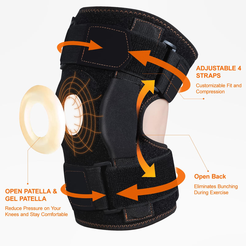 [Australia] - CHIYAN Hinged Knee Brace with Side Stabilizers for Men Women, Metal Hinge Knee Support for Meniscus Tear Arthritis Pain Relief, ACL, PCL, MCL Black Large(1 Pack) 