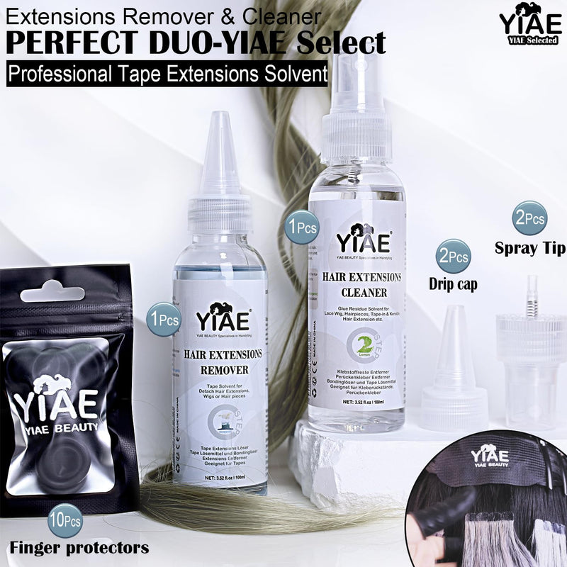 [Australia] - Tape in Extension Remover & Adhesive Residue Cleaner Pro Kit, YIAE Extra Strong Lemon Oil Wig Tape and Adhesive Remover, Wig Glue Remover Tape in Remover Gentle on Skin (100+100 ml) 