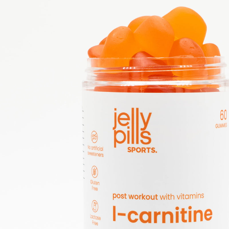 Jelly Pills Sports L-Carnitine - 60 Vegan Gummies - 400 mg L-Carnitine per Serving - Energy Metabolism and Muscle Function - Vitamins D3, B7, B9 and Chromium - Orange Flavour - 13.5 kcal per Gummy