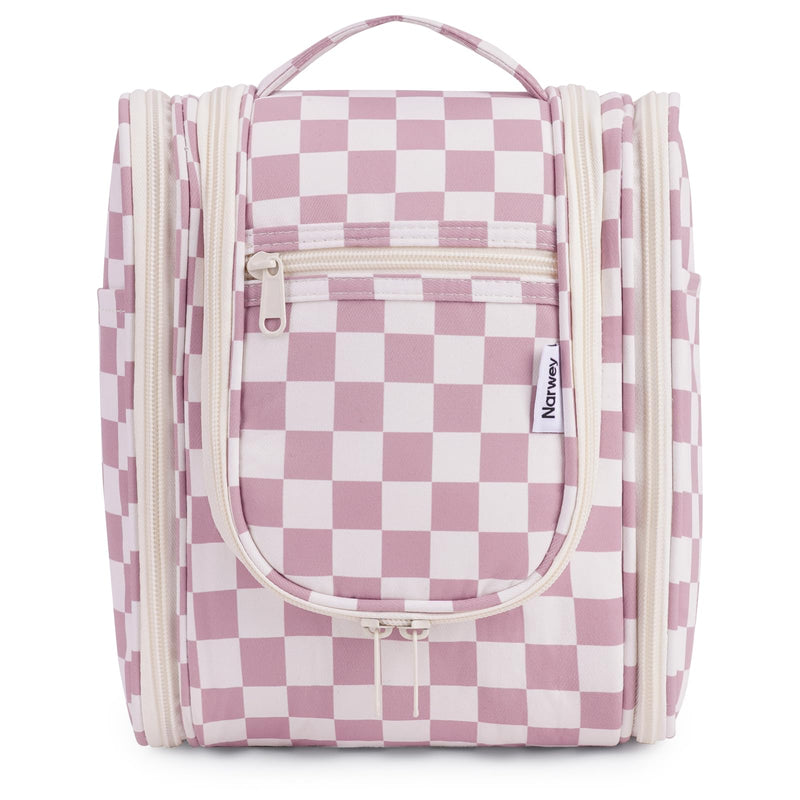 Narwey Small Checked Hanging Travel Toiletry Bag with 6 Set Compression Checkered Packing Cubes