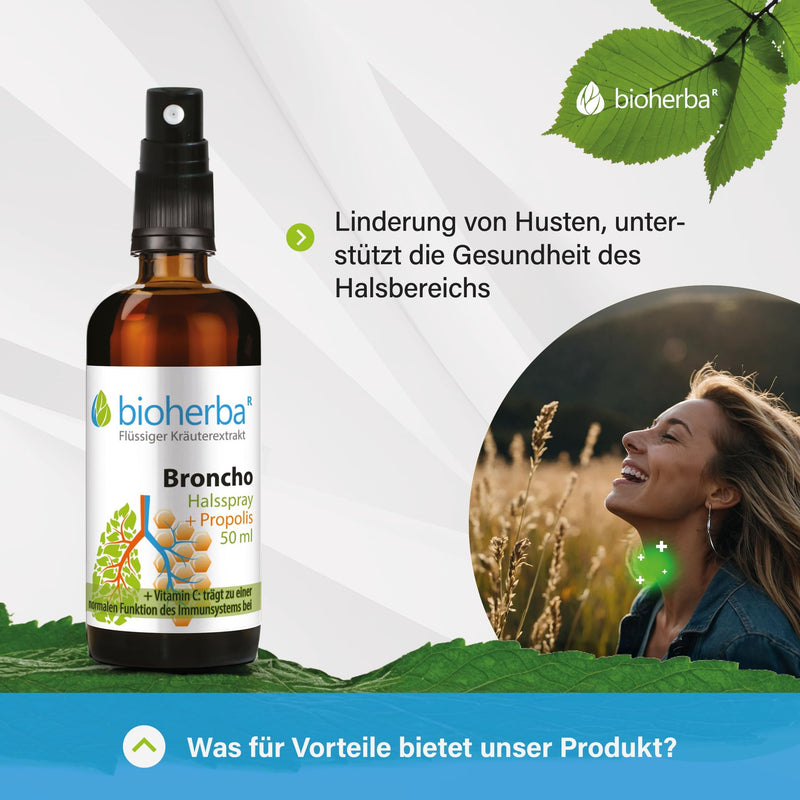 [Australia] - BIOHERBA throat spray broncho with propolis extract 50 ml - natural throat spray - cough suppressant with ginger + vitamin C and plant extracts, supports immune system, PZN: 17188640 1 piece 