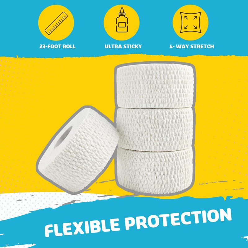 Athletic Grip Tape - Weightlifting Thumb Tape, Hook Grip Tape 4-Pack for Powerlifting, Cross Training (1.5in x23ft White) 4 rolls