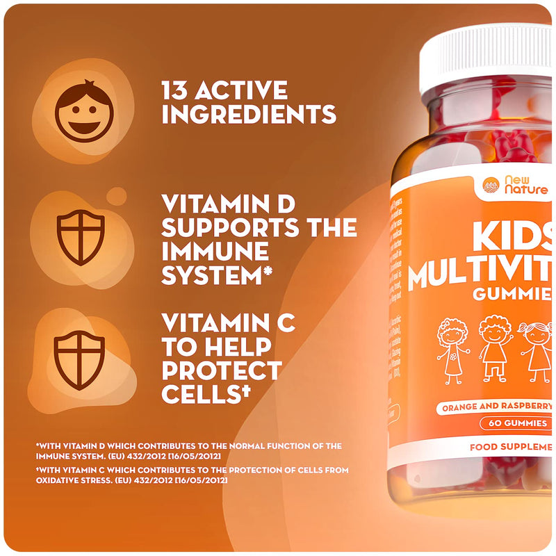 Kids Multivitamin Gummies with Zinc, Vitamin C & Vitamin D - Vitamins for Kids Aged 3+ - Zinc for Immune System - Kids Vitamins (60 Gummies) 60 count (Pack of 1)