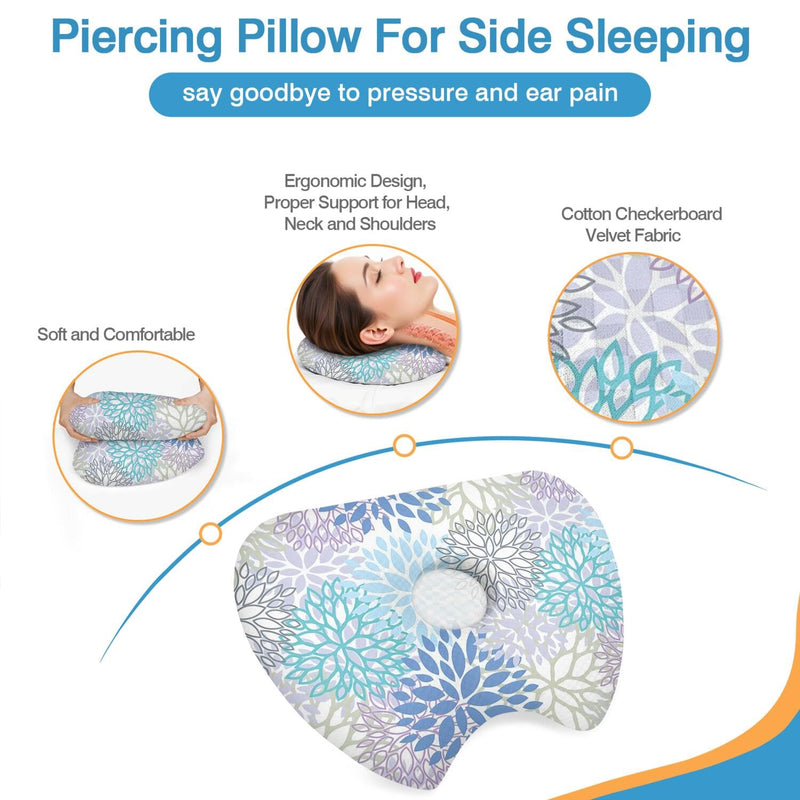 [Australia] - Ear Piercing Pillow for Side Sleepers with Washable Cover Pillows with Holes for Ear Pain,Donut Pillow for Adults CNH Ear Pain Relief Pressure Sores Ear Pillow with Hole in Center Blue+washable Cover 