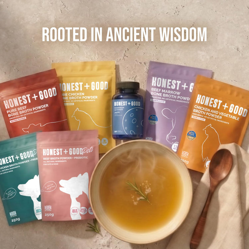 Honest + Good Chicken & Vegetable Bone Broth Powder - 300 g | 1 Month Supply | UK Made Gold Award Winner | Made With Free Range Chicken | Type II Collagen & Protein Promote Hair Skin Nail & Gut Health