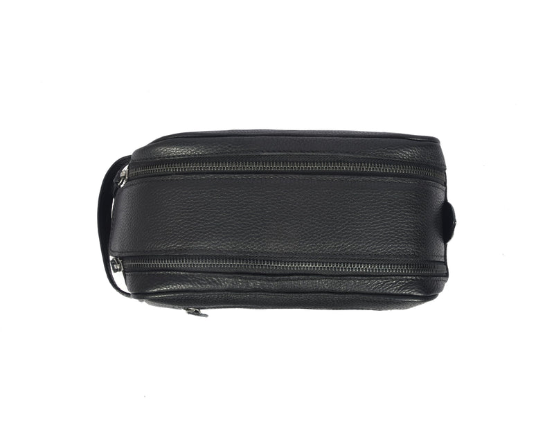 10" Premium Leather Toiletry Travel Pouch With Waterproof Lining | King-Size Handcrafted Vintage Dopp kit By Aaron Leather Goods (Jade Black) Jade Black