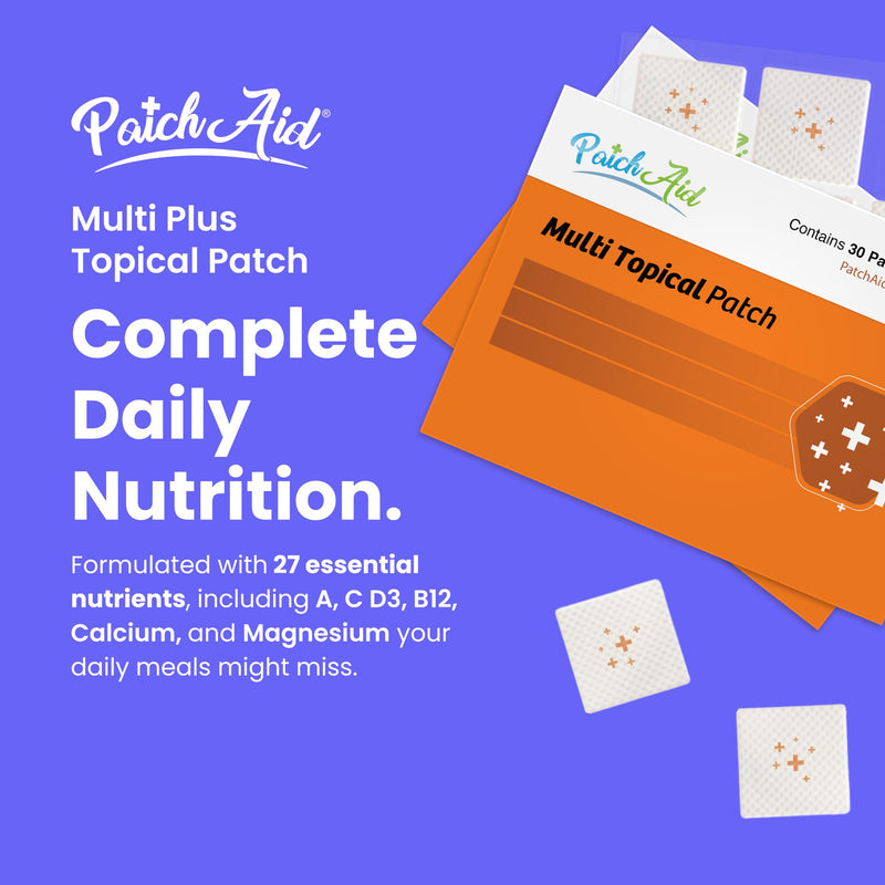 PatchAid Multi Plus Topical Patch, 30 Day Supply | Daily Energy & Wellness Support, 27 Essential Vitamins including Iron, B12, Calcium, 8-Hour Wear & Slow Release 30 Count (Pack of 1)