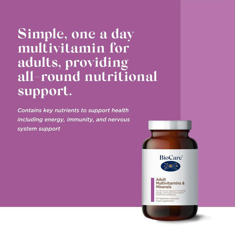 BioCare Adult Multivitamins & Minerals - One-A-Day Comprehensive Vegan Formula - for Energy, Immunity, Nervous System & Bone Support - 90 Capsules 90 count (Pack of 1)