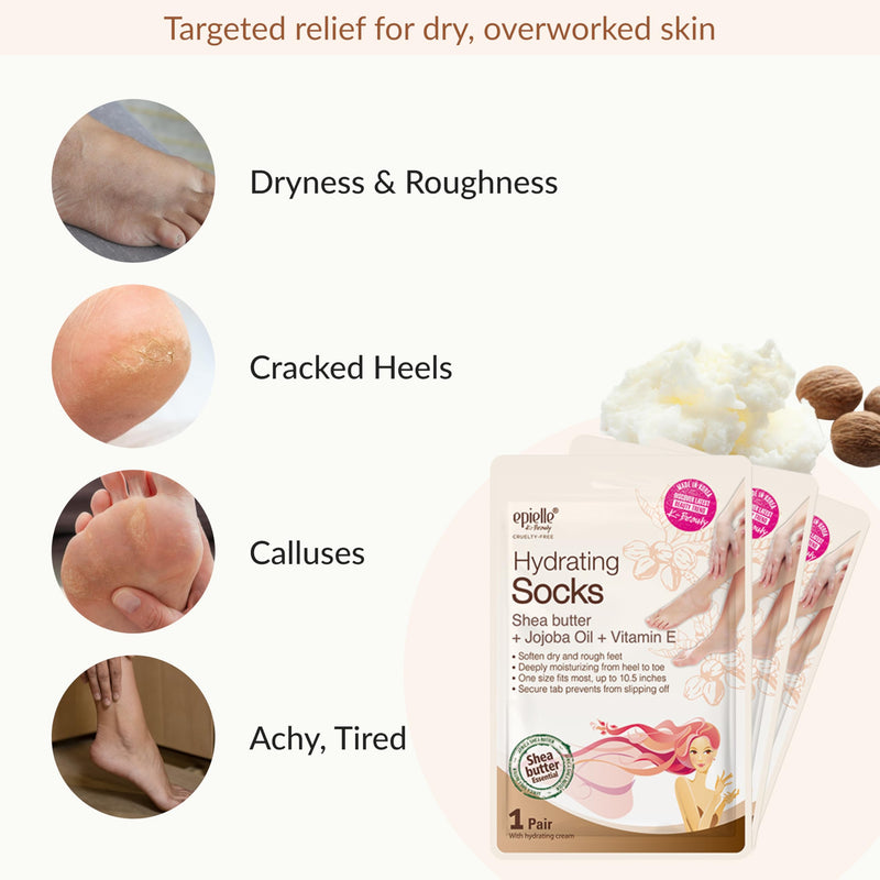 Epielle Hydrating Foot Mask 6 Pairs, Relieve and Soften with Shea Butter & Jojoba Oil, Deep Moisturizing Socks for Dry, Cracked Feet, Self Care Gifts for Women, Spa Kit Hydrating Socks