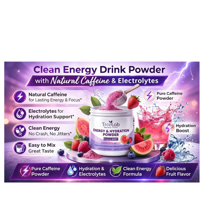 Guava Energy Powder - Natural Caffeine Powder with L-Theanine, Methylcobalamin, Folate, Niacin, Riboflavin, B6 - Clean Energy Drink Powder for Women - Pre Workout with Green Tea Extract 1