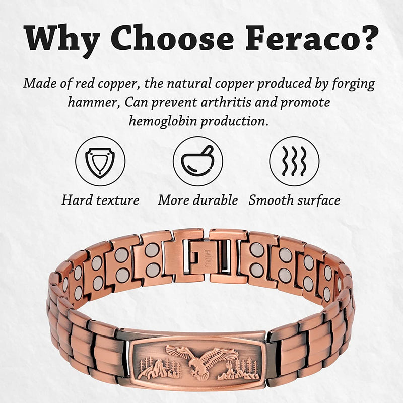[Australia] - Feraco Copper Bracelet for Men-Magnetic Bracelets 99.99% Pure Copper Jewelry Gift with Adjustable Sizing Tool, Magnetic Field Therapy Jewelry with Eagle Pattern Copper Eagle 