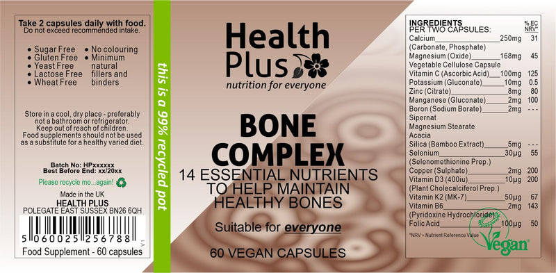 Health Plus Bone Complex : Bone Health Supplement - 60 Capsules, in a Planet-Friendly 99% Recycled Pot