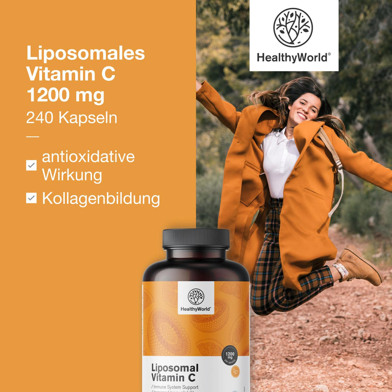 [Australia] - HealthyWorld Liposomal Vitamin C - 240 plant capsules - 1200 mg vitamin C per day - with rose hips and sunflowers - phospholipid complex - 4 month supply - high bioavailability 