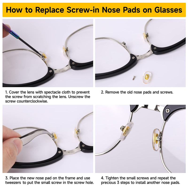 [Australia] - Eyeglass Nose Pads, 24 Pairs of Screw-in Glasses Nose Pads, Upgraded Magnetic Eyeglass Repair Kit with Precision Precision Screwdriver Set, Screws, Tweezer for Travel, Birthday Gift, Christmas 