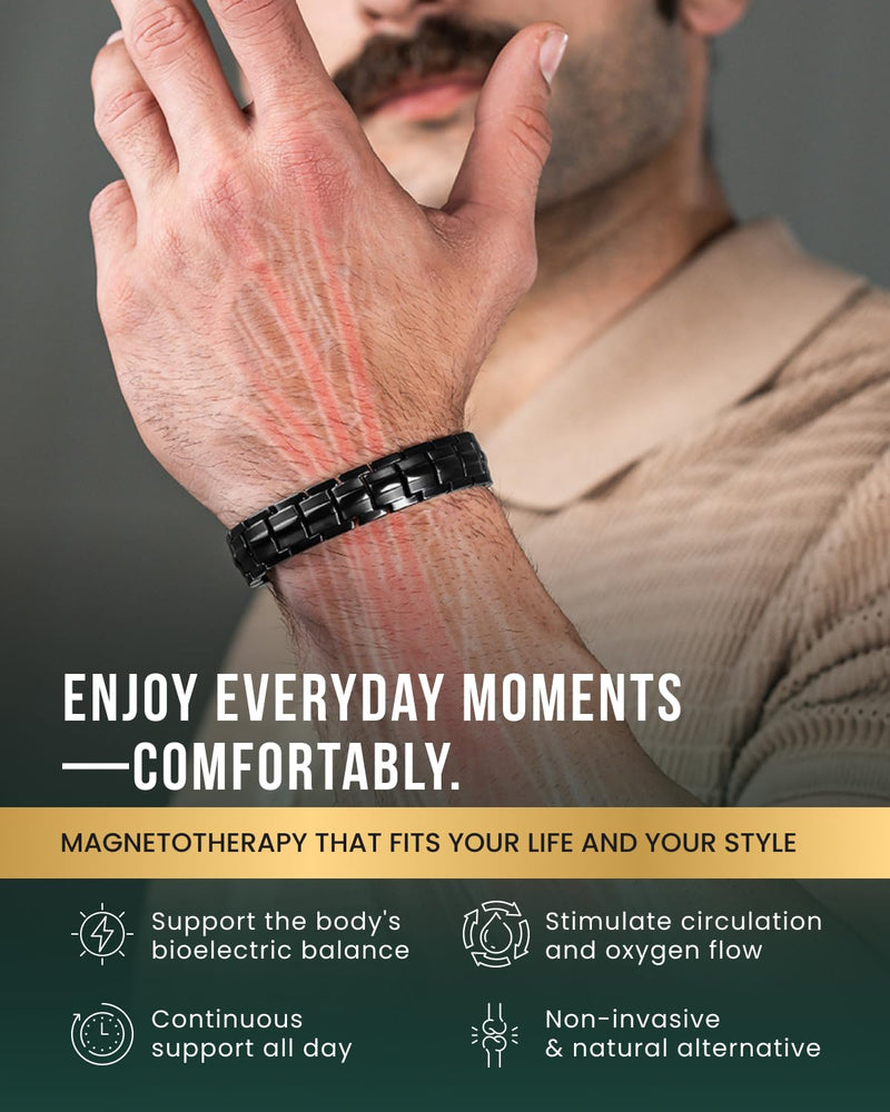[Australia] - MagnetRX¬Æ Magnetic Bracelets for Men - EllipseMAX 5X Strength 5,000 Gauss Magnets - Designed in USA & Patent Pending - Premium Titanium Mens Magnetic Bracelet & Adjustable Length (Black) Black 5X Strength - EllipseMAX (5,000 Gauss) 