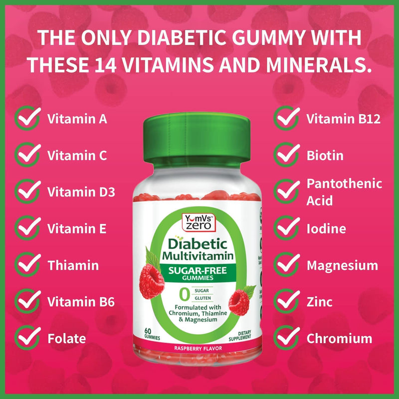 [Australia] - YUM-V'S YumVs Multivitamin Gummies | Sugar Free Supplement Vitamins for Women & Men | Chromium, Thiamine and Magnesium | Natural Raspberry Flavor Chewables - 60 Count - (Pack of 2) Diabetic Multi Raspberry 60 Count (Pack of 2) 