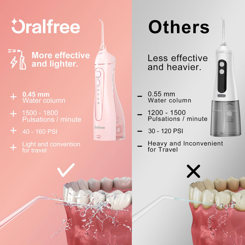 [Australia] - Oralfree Water flosser Teeth Picks - Dental Braces Cordless Oral Irrigator Portable Rechargeable Travel Irrigation Cleaner IPX7 Waterproof Electric Professional Flossing Teeth Cleaning for Home Pink 