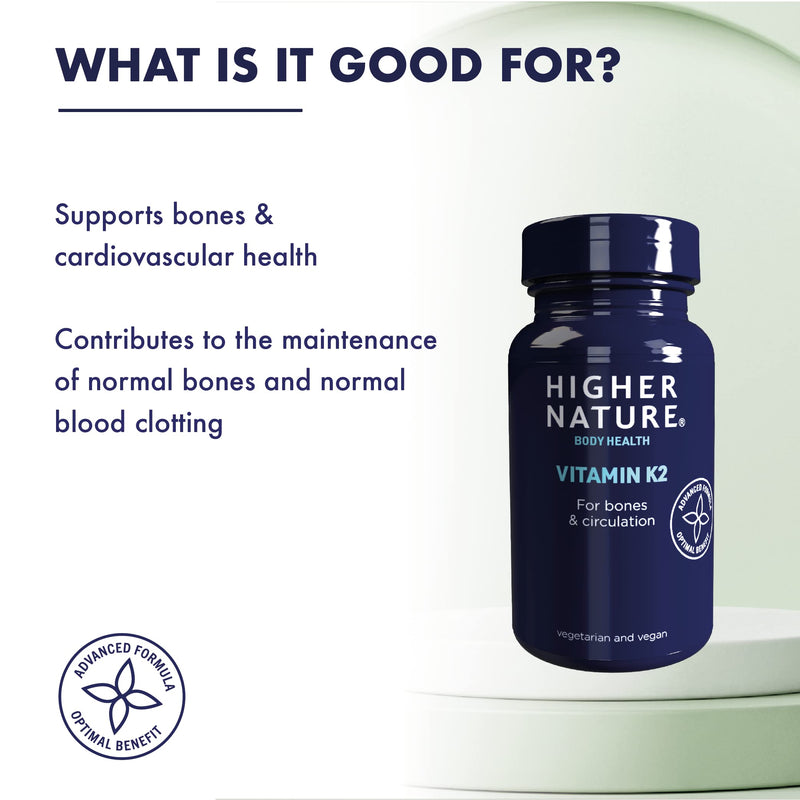 Higher Nature - Vitamin K2 One A Day - Bone & Cardio Support - Vitamin K2 MK7 - Gluten Free - SOYA Free - Vegan & Vegetarian Tablets - 60 Tablets 60 count (Pack of 1)