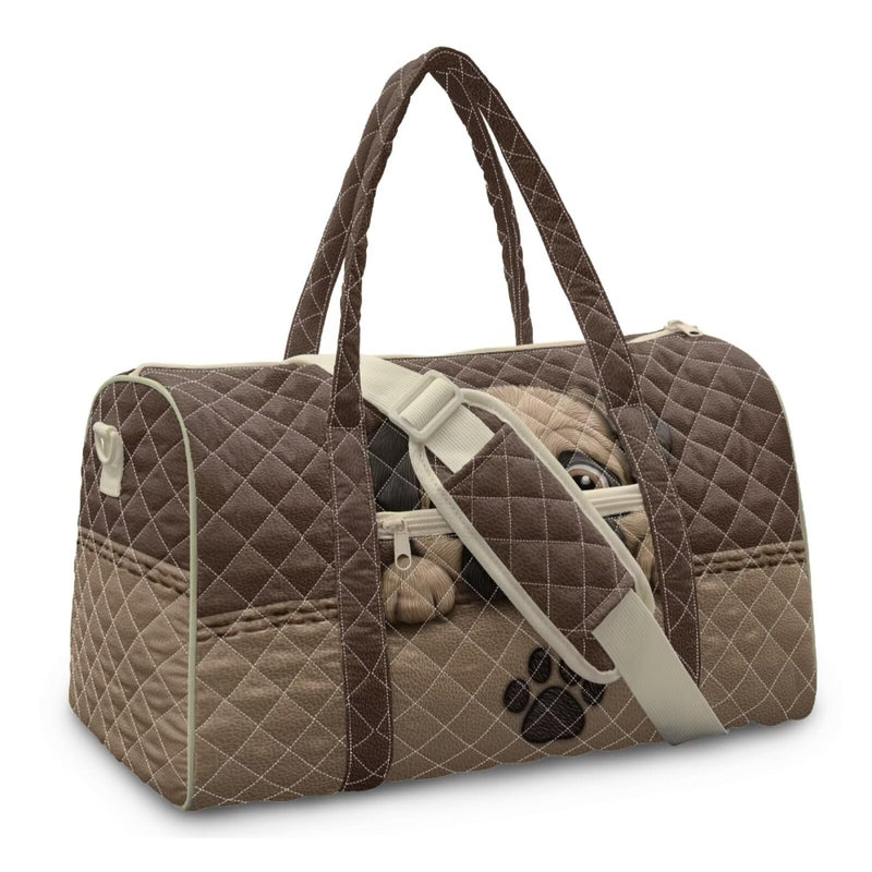 Pug Paw Print Print Weekender Bag for Women Quilted Travel Duffel Bag Lightweight Large Capacity Carry On Luggage Overnight Bag for Travel and Errands Brown - Pug Paw Print