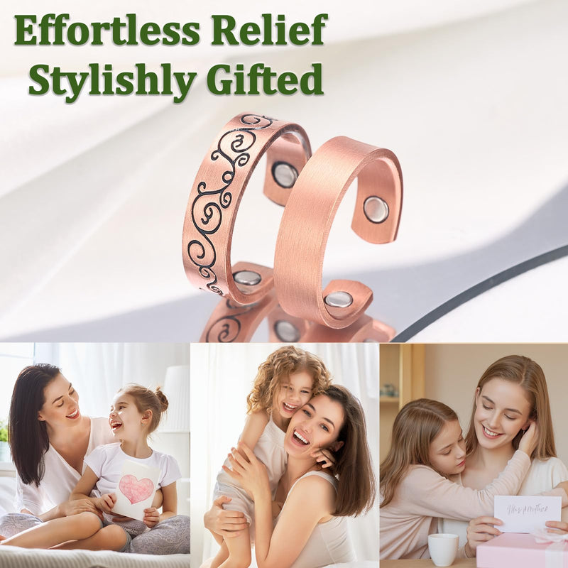 [Australia] - 3 Copper Rings for Men, 99.99% Solid Pure Copper, 3pcs 3500 Gauss #9 Rings, Vintage & Cross Pattern Adjustable Cuff Ring Copper & Vine Design2 