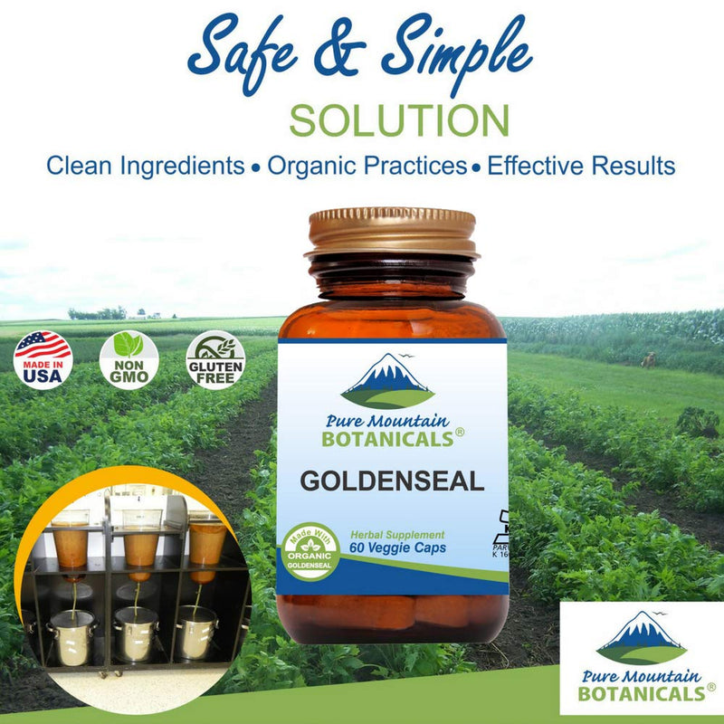 [Australia] - Pure Mountain Botanicals Goldenseal Capsules - Kosher Vegan Caps with 250mg Organic Goldenseal Root Supplement 