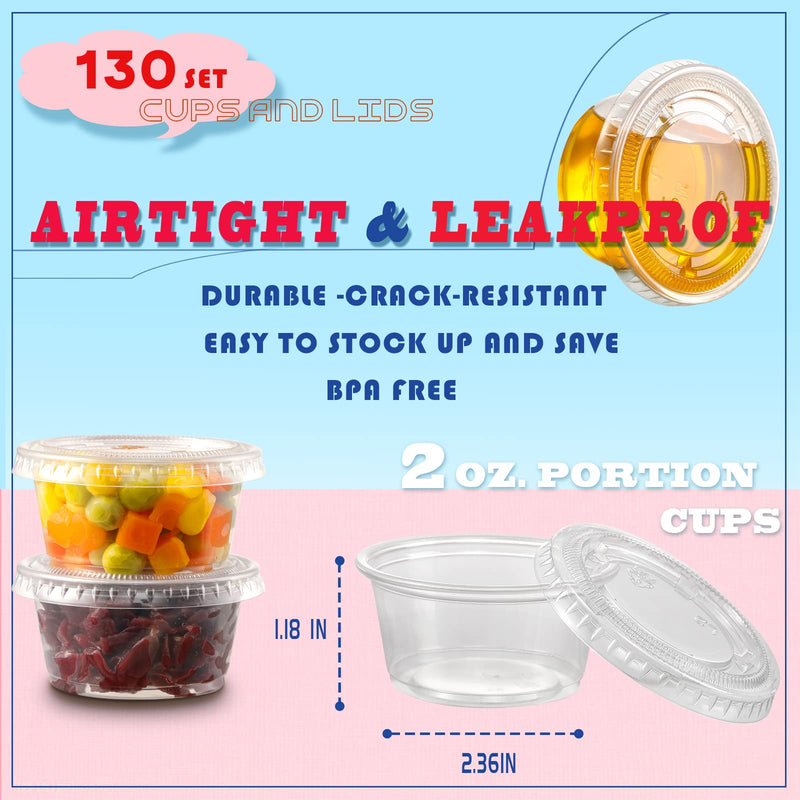 [Australia] - [130 Sets - 2 Oz ] Jello Shot Cups, Small Plastic Containers with Lids, Airtight and Stackable Portion Cups, Salad Dressing / Dipping Sauce Cups, Condiment Cups for Lunch, Party to Go, Trips 2oz - 130 
