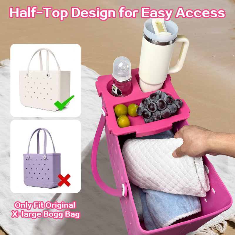XYFuuee Replacement Strap Wrap& Top Cup Holder Tray for Bogg Bag, Must Have Beach Rubber Tote Bag Accessories, Adjustable Crossbody Shoulder Long Straps, Instant Table, Free Your Hand