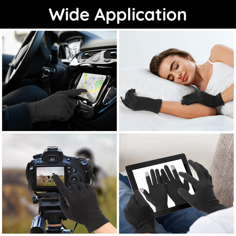 [Australia] - Segbeauty 16 Counts Elastic Cotton Work Gloves Black with Touchscreen Fingers, 8 Pairs Sleep Moisturizing Lotion Gloves Overnight for Women with Elastic Band, Spa Cotton Working Glove for Hand Care Medium 16.0 