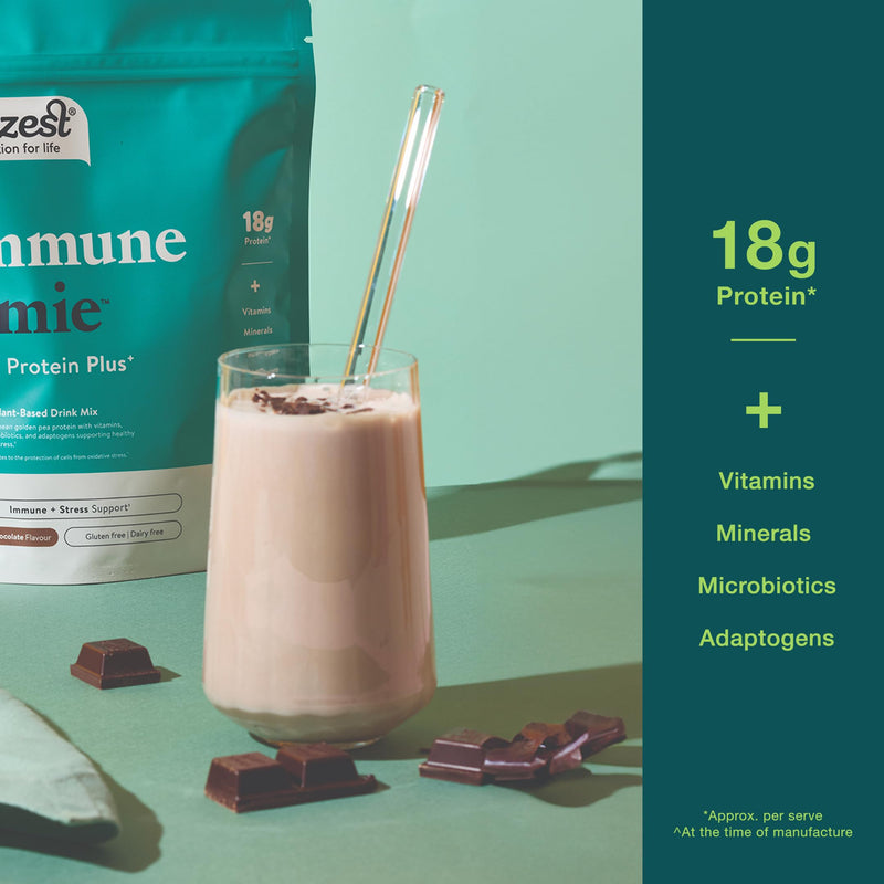 Nuzest Protein Plus | Immune Amie | Chocolate | Supports Healthy Immune System with Stress Support Benefits | Vitamins & Minerals | Lion's Main, Maitake & Shitake Mushrooms | 250g (10 Servings)