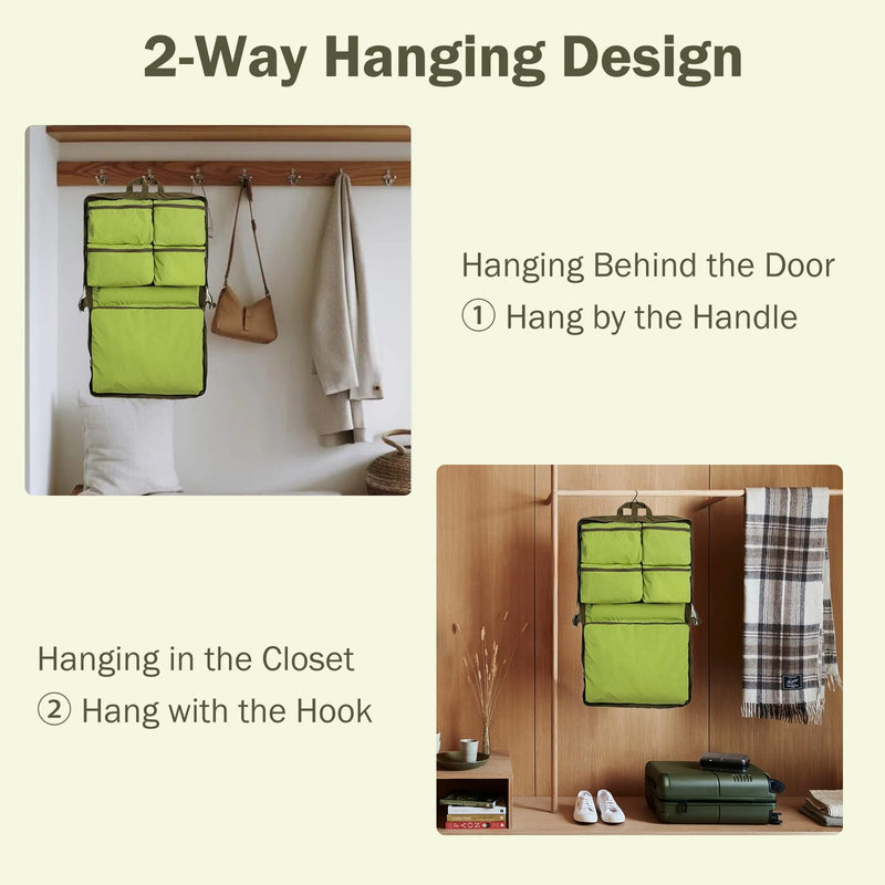 TABITORA Travel Clothes Organizer Hanging Compression Packing Cubes Hanging Travel Organizer Camp Organizer Hanging Travel Bag Travel Cases Carry On Closet (TeaBrown) TeaBrown