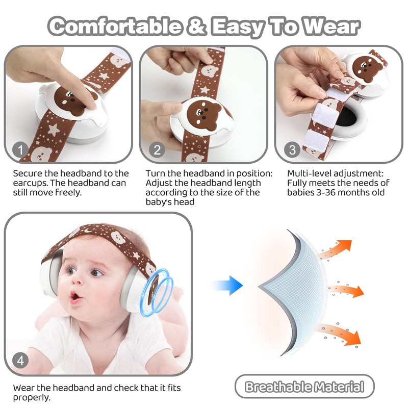 [Australia] - Baby Ear Muffs,25dB Infant Noise Cancelling Headphones for Babies 0-36 Months with Adjustable Headband Infant Ear Protection,Ideal Baby Travel Essentials for Outdoor,Sleep,Airplane & Music Festivals Brown 