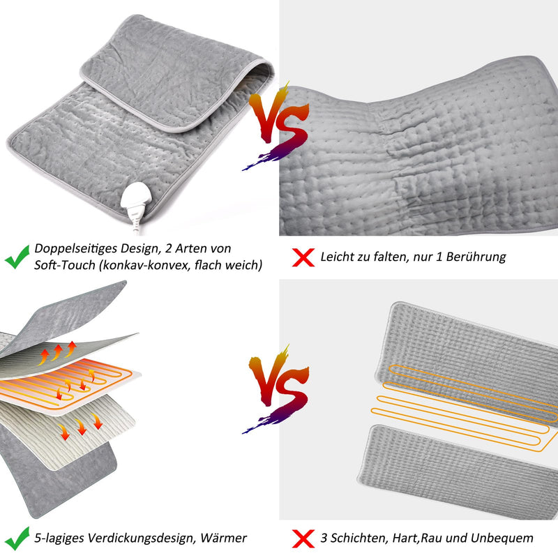 [Australia] - Fwiull Heating Pad, Electric Heating Pad 76x40cm for Pain Relief, Against the Cold, Heating Pad 6 Temperature Settings and 4 Time Settings with LED Display, Gray Blue, Gray Blue 